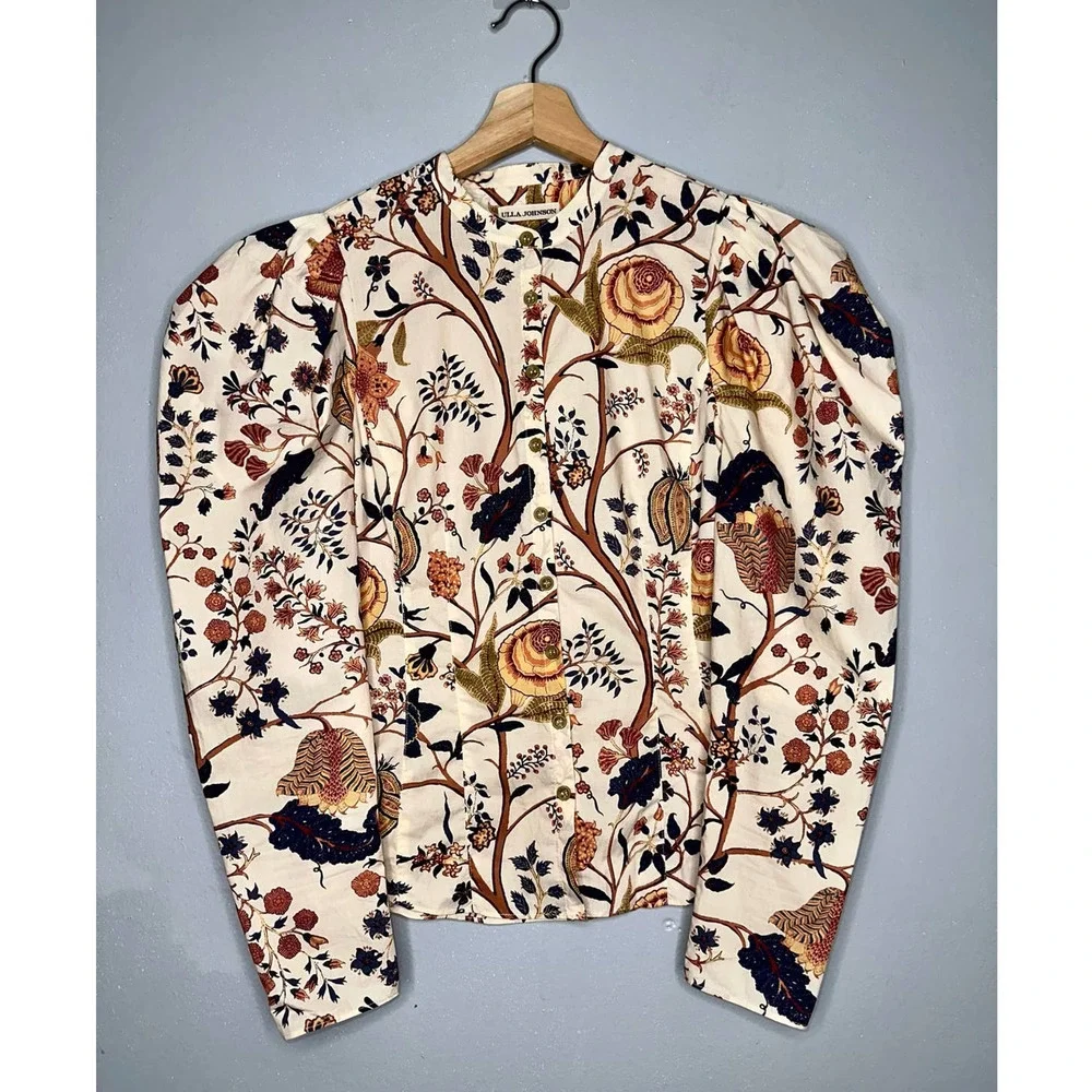Ulla Johnson Harriet Long Sleeve Blouse in Daisy Women's Size 00 Cream Floral